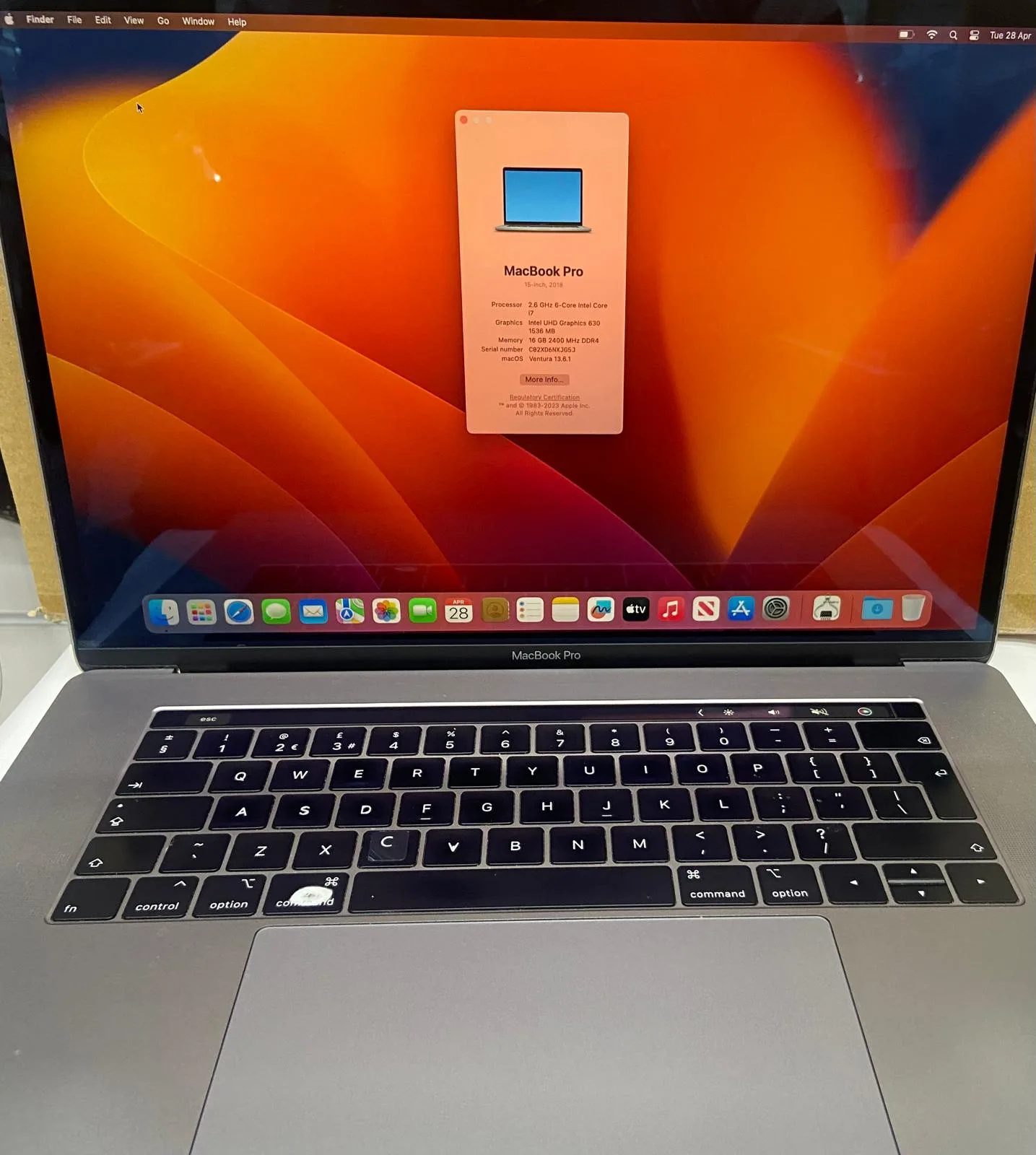 Apple MacBook Pro 15" 2018 Touch Bar i7 6-Core 16GB 512GB SSD Space Grey UK